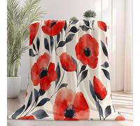 Beige Printed blanket For Women Men 150×200 cm, Retro Minimalist Flowers Poppies Soft Cozy Flannel Blanket Washable Fuzzy Throw Blanket for Home Office Room Bed Sofa Chair Gift