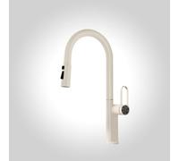 Beige Pull-Down Kitchen Faucet 360° Swivel Spray Head Single Hole Sink Mixer Tap Modern Design with Detachable Showerhead for Easy Cleaning and Versatile Use.