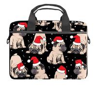 Beige Puppies Pugs Santa's Red Cap Snow Night Laptop Case Bag Sleeve Portable Crossbody Messenger Briefcase w/Strap Handle, 13 14 inch