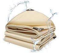 Beige PVC Tarpaulin Waterproof Weatherproof 3x3m 4x4m 5x5m Heavy Duty Tarp Sheet Multipurpose Covers for Groundsheet, Camping, Greenhouse(3x5m(9.8ftx16.4ft))