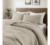 Beige Quilt Queen Size Bedding Sets with Pillow Shams, Lightweight Soft Bedspread Coverlet, Quilted Blanket Thin Comforter Bed Cover, All Season Summer Spring, Tan Cream, 3 Pieces, 90x90 inches