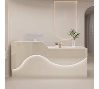 Beige Reception Desk with Drawers | Modern Office Counter with Storage | 140cm Engineered Wood Table for Small Business | LED Lighting | Chic Salon Furniture