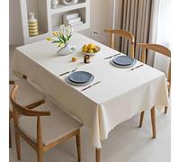 Beige Rectangular Tablecloth 90 x 90 cm Cotton & Linen Blend Artificial Linen for Kitchen Dining Table Buffet Chairs Home Decor Large Table Cover