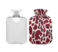 Beige Red Leopard Print hot Bottle Water Bag with Soft Cover 2L Warm Water Bottle for Bed for Hot and Cold Therapies Arthritis Bolsa de agua Caliente para el Dolor