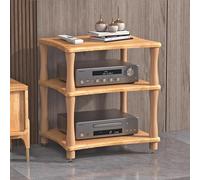 Beige Retro Stereo Cabinet 3-Tier AV Media Tower Stand Wooden Audio Rack for Home Theatre Video Game Console Shelf Hifi DVD Holder Record Player Stand