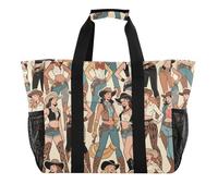 Beige Retro Western Cow Woman Skull Utility Tote Collapsable Water Resistant with Handles Beach Bags, Beige retro Western cow woman skull, One Size, Fashion