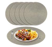 Beige Round Braided Placemats, Set of 6, Heat Resistant, Washable, for Kitchen, Dinner, 38cm, Gold