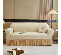 Beige Ruffle Skirt Sofa Slipcovers Stretch Couch Covers for 4Seater Sectional Easy Fit Washable Furniture Covers Country Style for Armchair & Loveseat