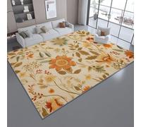 Beige Rugs Living Room - Retro Floral Lines Exquisite Washable Area Rugs, Non Slip Low Pile Floor Carpet for Bedroom Lounge Office Front Room, 60 x 90 cm/24 x 35.4 Inch Modern Living Room Carpets