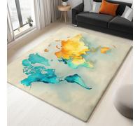 Beige Rugs Living Room Washable Non Slip Area Rug 160 x 230 cm, Bedroom Kitchen Hall Lounge Office Dining Room Indoor Carpet Low PileSimple Watercolor World Map Carpets