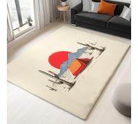 Beige Rugs Living Room Washable Non Slip Area Rug 180 x 240 cm, Bedroom Kitchen Hall Lounge Office Dining Room Indoor Carpet Low PileJapanese Style Painting Desert Sunset Carpets