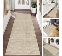 Beige Runner Rug 80x100cm Non-Slip Rubber Backing Washable Hallway Carpet for Bedroom Kitchen Bathroom - Available in 150cm 2m 250cm 3m 350cm 4m 5m 6m Sizes.