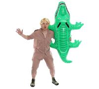 Beige Safari Uniform, Blonde Wig and Inflatable Crocodile - Mens Australian TV/Film Fancy Dress Costume