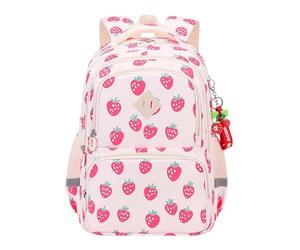Beige School Bags for Girls Elementary School Backpack Strawberry Pattern Daypack Aesthetic Backpack Cute Preppy School Bags Junior Middle Schools Cool Backpacks for Teenage Girls Waterproof