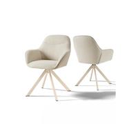 (Beige, Set of 2) GOEURVANT Swivel Dining Chairs with Armrests, Modern Upholstered Accent Chair with 360° Rotating Base