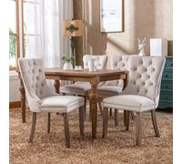 (Beige) Set of 4 Lux Velvet Kitchen Dining Chairs Knocker
