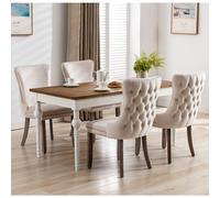 (Beige) Set of 4 Lux Velvet Tufted Kitchen Dining Chairs