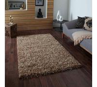 Beige Shaggy Plain Easy To Clean Rug For Dining Room-133Cm (Circle)