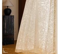 Beige Sheer Curtains 2Pack 132x274CM Textured Floral and Leaf Pattern Modern Sliding Drapes Lightweight and SemiTransparent for Living Room and Kitchen