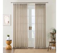 Beige Sheer Pinch Pleated Curtains 100 Inches Long 2 Panels,Back Tab Pleated Drapes Hooks Thick Linen Textured Boho Farmhouse Curtain for Dining Bedroom 70 Inch Wide Each Panel