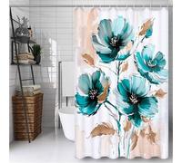 Beige Shower Curtain 200 x 300 cm Bathroom Curtain with 12 Hooks, Outdoor Garden Curtains Waterproof, Quick-Drying, Washable, Weighted Hem, BathCurtain for Spring Bathroom Decor Flower -ly669