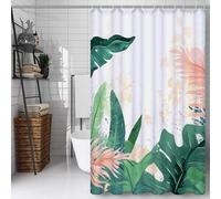 Beige Shower Curtain, Bathroom Curtain with 12 Hooks | Waterproof Polyester | Rustproof Eyelets | Weighted Hem | Machine Washable | Quick Dry | Bathroom Accessories Decor | 180x250cm Plant Y#491