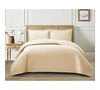 (Beige, Single) 3 Piece Emboss Bedspread Check Quilted Bedding Set