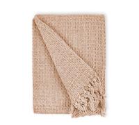 Beige Single Cotton Throw for Sofa & Bed - Soft Waffle Blanket, Large Single Bedspread, Lightweight Couch Cover