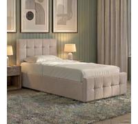 (Beige) Single Linen Ottoman Bed Frame with Storage, Vida Designs Valentina, Upholstered Fabric Bed with Headboard, UKFR