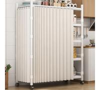 Beige Sliding Door Curtain for Cabinets, Kitchen Shelves, Laundry Room & Pantry - Dustproof, 130cm Track x 180cm Height, No Door Design