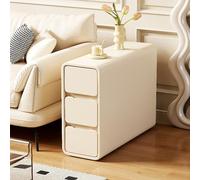 Beige Slim Storage Cabinet - Compact Nightstand & Bedside Table with Drawers for Small Spaces, Stylish Side Table for Bedroom & Living Room, 35x80x60cm/13.8x31.5x23