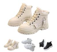 Beige Snow Boots for Women Flat Heel Lace-Up Combat Boot Bootie Faux Leather Winter Boots Fur Lined Warm Outdoor Short Ankle Booties Walking Bootie Sherpa Fleece Shoes Footwear Trendy UK 4 Clearance