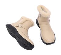Beige Snow Boots for Women Flat Heel Side Zipper Bootie Faux Leather Winter Boots Fur Lined Warm Outdoor Short Ankle Booties Walking Bootie Waterproof Sherpa Fleece Shoes Footwear UK 5 Clearance