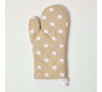 HOMESCAPES - Pure Cotton Oven Glove - Stars - Beige White - 18 x 32 cm - Fully Coordinated Washable Kitchen Linen