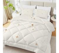 Beige Stars Super King Size Duvet, Ultra Soft Reversible Cartoon Starry Sky Coverless Duvet with 2 Pillowcases, Superking Quilt 7.5 Tog for Boys Girls Kids Room Decor Outer Space Theme Comforter