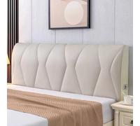 Beige Stretch Board Cover with Side Pockets Wipeable Upholstered Headboard Protector Fits 220x60cm/86.6x23.6in - Ideal for Bedroom Décor and Protection
