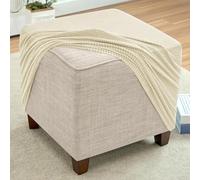 Beige Stretch Polar Fleece Ottoman Slipcover - Furniture Protector for 40-100cm Footstools Sofas & Storage Ottomans (54x54cm) - Stylish Home Decor