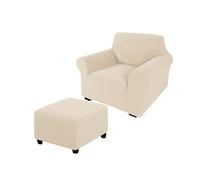 Beige Stretch Sofa Slipcover Set with Ottoman Covers Fur Protector for Single Sofa Durable and Stylish Furniture Cover Easy to Clean Perfect for Home Decor