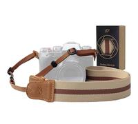 Beige Striped Camera Strap - Double Layer top-grain Cowhide Ends,1.5"Wide Pure Cotton Woven Camera Strap,Adjustable Universal Neck & Shoulder Strap for All DSLR Cameras,Great Gift for Photographers
