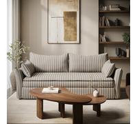 Beige Striped Chenille 3 Seater Futon Sofa Bed with Storage - Gaia