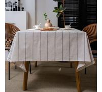 Beige Striped Tablecloth, Rectangular Cotton Blend Fabric Table Cover for Dining Room, Kitchen or Coffee Table, Soft Textured American Style, Easy Care (60x60cm)