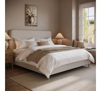 Beige Striped Upholstered Super King Ottoman Bed with Curved Headboard - Farrow