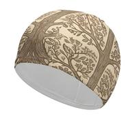 Beige Style Tree Swim Cap for Adult, Elastic Fabric Swimming Cap, Comfortable Bathing Cap for Long & Short Hair