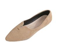 Beige Suede Pointy Flat Shoes for Women Womens Flat Slip on Pumps V Cut Pointed Toe Ladies Ballet Casual Smart Shoes Footwear UK Size 6