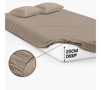 (Beige, Super King: (180 x 200 cm)) Hotel Quality Luxury Fitted Bed Sheets Extra Deep Plain 25CM Fitted Sheets OR Plain Pillowcases