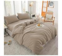 (Beige, Super King Size Set) 4PC Dyed Duvet Cover Bedding Set with Fitted Sheet