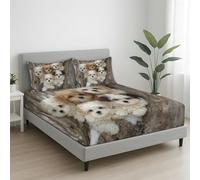 Beige Supersoft Fitted Sheet - Easy Care with Elasticated Corners - Cosy & Comfortable Delicate Touch Photorealistic Puppies Tree Trunk Snow Fitted Sheet 180 x 200 x 30 cm - Fade Resistant