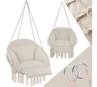 tectake Hanging Chair Samira - thick seat cushion, stable retaining ropes - garden chair, swing chair - beige