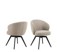 Beige Swivel Dining Chair - Armchair with Soft Fabric & Black Metal Base