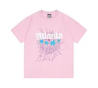 Beige T - Shirt, Graphic Print with Spider Web and Blue Stars, Short Sleeve Crew Neck, Streetwear Style, Soft Cotton Fabric, Men's/Women's Casual Top for Trendy Outfits-color01||s